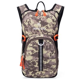 Winsnoty Kids Hydration Backpack, Water Hiking Backpack for Boys or Girls with 1.5L Reservoir Bladder (Grey Print, Small)
