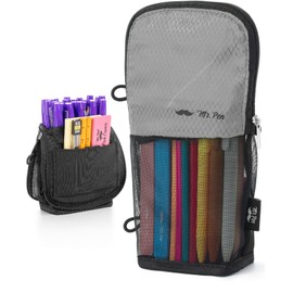 Mr. Pen- Standing Pencil Case Pouch, Sit & Lay Mesh-View Design, Black & Gray, Interior Pocket & 2 Elastic Binder Loops, Cute Pencil Case for Girls and Boys