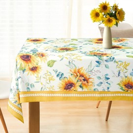 Rectangle Sunflower Tablecloth, Yellow Sunflower Tablecover 60 x 102, Wrinkle Resistant and Washable Floral Table Cloths, Perfect for Kitchen Dinner, Family Gathering, Holiday Dining Room Table