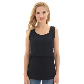 Bearsland Women's 3 Pack Sleeveless Maternity Nursing Tank Tops Breastfeeding Shirts,Black+Gray+graywhitestripe,2XL