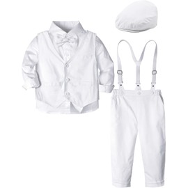 A&J DESIGN Christening Outfits for Boys Baby Toddler Baptism Clothing Formal Blessing Suit 4Pcs Set 12-18 Months White