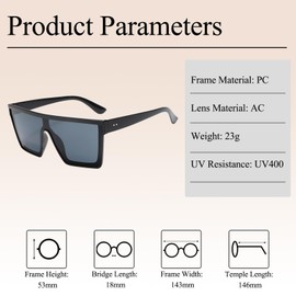 VEGCOO 4 Pairs Oversized Sunglasses, Vintage Festival Sunglasses Flat Top Unisex UV400 Protection Square Sunglass for Outdoor Activities Party