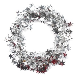 7.5 m Star Christmas Tree Tinsel Garland, Christmas Decoration Tinsel Wire Foil Garland Banner Hanging Decoration Table Decoration for Party Christmas Birthday Anniversary New Year's Eve Carnival Fancy Dress Decoration, Silver