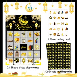 HOWAF Ramadan Kareem Bingo Game Cards, Eid Mubarak Party Bingo Games for Kids, Ramadan Mubarak Party Decorations, Ramadan Mubarak Bingo Cards for 24 Players