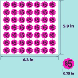 Yard Sale Price Stickers, Garage Sale Stickers, 1470 Pieces, 3/4 Inch Round, $5 Pre-Printed Labels, Fluorescent Red