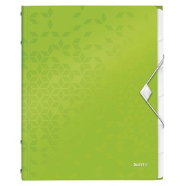 Leitz 46330054 A4 Divider Book, Holds Up to 200 Sheets, Integrated Index with 6 Compartments, Elastic Closure, Wow Range, Green