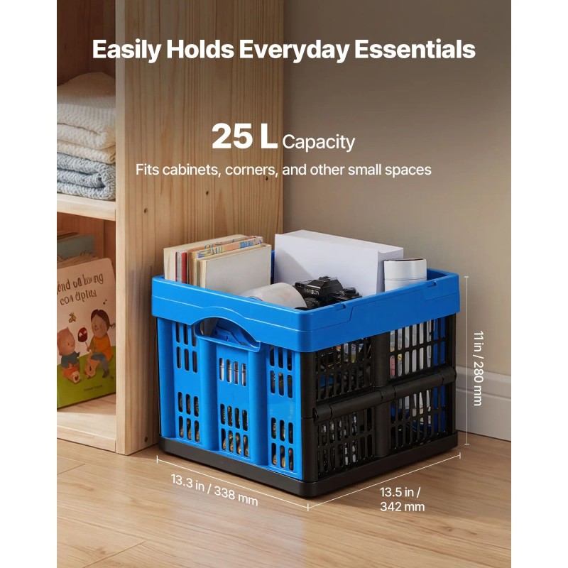 25L Plastic Collapsible Storage Bins 3 Pack Stackable Folding Storage