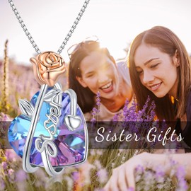 TwoAnts Sister Necklace Gifts from Sister Sterling Silver Soul Sister Pendant Necklace with Rose Heart Crystal Necklace Fashion Jewelry Sister Gifts for Women Friend Sister Birthday