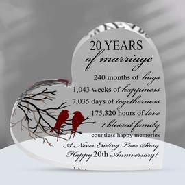 VELENTI 20th Wedding Anniversary Present for Him and Her - China Anniversary Wedding Gifts for Couple - Unique Acrylic Heart-Shaped Keepsake for 20 Anniversary