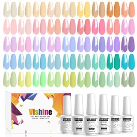 Vishine Kit de Esmalte de Uñas de Gel Pastel de 48 Piezas Con Base de Gel, Capa Superior, Colección de Colores Macaron, Brillante, Uv, Arte de Uñas...