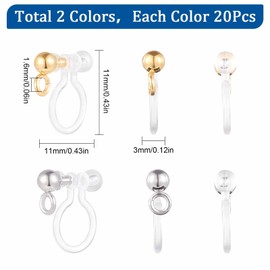 SUNNYCLUE 1 Box 40 Pieces 2 Colours Clip On Earring Converter Transparent U Type Earring Cilps Stainless Steel Earring Components with Loop Painless Earrings for Non-Pierced Ears Jewellery