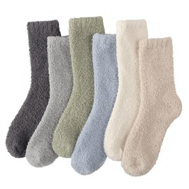 Blu Ninfee Fluffy Socks Womens 4-7, 6 Pairs Ladies Thermal Bed Cosy Socks for Women, Girls Warm Fuzzy Fleece Comfy Socks for Winter Christmas Home Sleeping