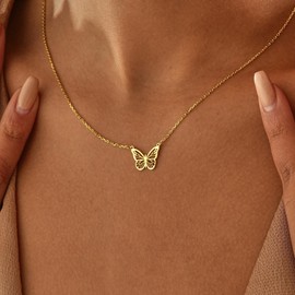 GUOKE Butterfly Necklaces for Women - Gold Butterfly Necklace 14K Gold Plated Dainty Butterfly Gold Necklace Jewelry for Women