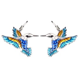 NEWEI - arete de aleación esmaltada con diseño de colibrí Azul