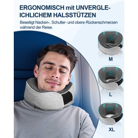Acacomft Nackenkissen Flugzeug, Memory Foam Reisekissen, Verstellbares & Kompaktes Flugzeugkissen, Nackenkissen Auto mit 3D-Schlafmaske, Hochwertige Netztasche, Ohrstöpseln (Hellgrau)