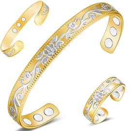 Vicmag Copper Magnetic Bracelet for Women Men 3500 Gauss Magnets Brazaletes 100% Solid Pure Copper Jewellery Cuff Bangle (Adjustable Size Ring with Gift Box, Copper Flower), Metal