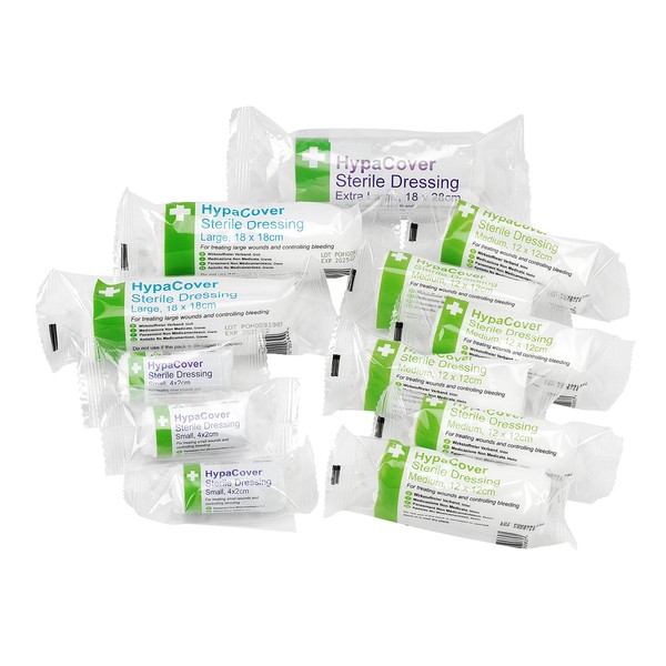 HypaCover Sterile wound Dressings, Assorted Pack of 12 Bandages with
