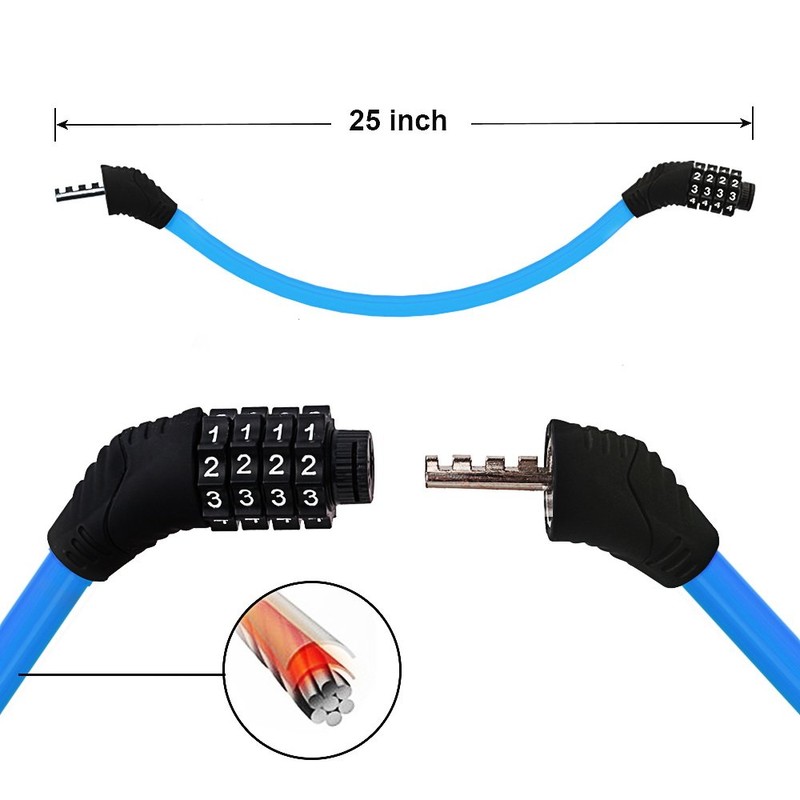 Sanwo Security Bike Lock 4 Digit Resettable Combination Cable Lock