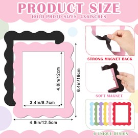 Kingdder 12 Pcs Scalloped Magnetic Picture Frame for Refrigerator 4 x 6 Reusable Picture Frame Magnets Colorful Decorative Photo Holders for Fridge Home School Office Kitchen Locker