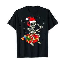Christmas skeleton Gamer Pajamas xmas Family gaming kids men T-Shirt