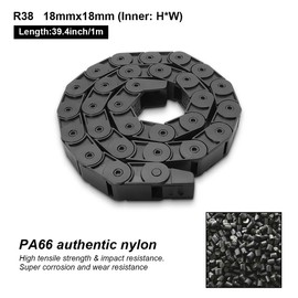LMioEtool R38 18mm x 18mm(Inner H x Inner W) Black Plastic Cable Wire Carrier Drag Chain 1M Length for CNC, with End Connectors - Semi Enclosed Type (Inner Side openable)
