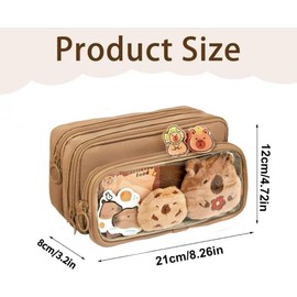 Capybara Pencil Case,Cute Detachable Clear Pencil Case Aesthetic Large Multi-Layer Pen Case,Kawaii Stuff Pencil Box Capybara Zipper Pencil Pouch with Stickers,Capybara Stationery School Supplies