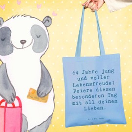 Mr. & Mrs. Panda Tote Bag Saying 64th Birthday Joy - Gift, Joy of Life, Birthday Gift, Birthday Celebrations, Anniversary, Fabric Bag, Congratulations, Beach Bag, Age, Bag Bag, blue, Hand Drawn