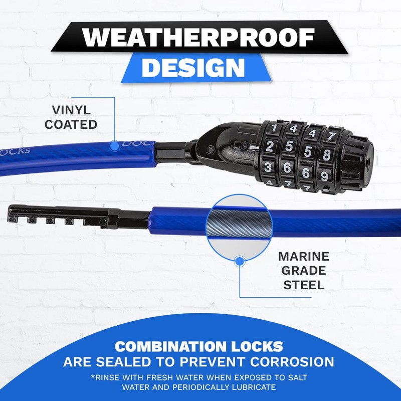 DocksLocks Weatherproof Coiled Security Cable Lock (5ft to 25ft Lengths)