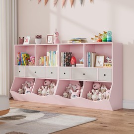 Amyove Kids Bookshelf and Bookcase Toy Storage Multi Shelf with Cubby Organizer Cabinet and Drawers for Boys Girls, for Children's Room, Playroom, Hallway, Kindergarten, School (Light Pink)