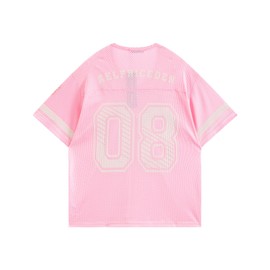 Aelfric Eden Jersey Shirts for Women Y2k Oversized V Neck Graphic Tees Football Number Streetwear T Shirt Tops Pink S