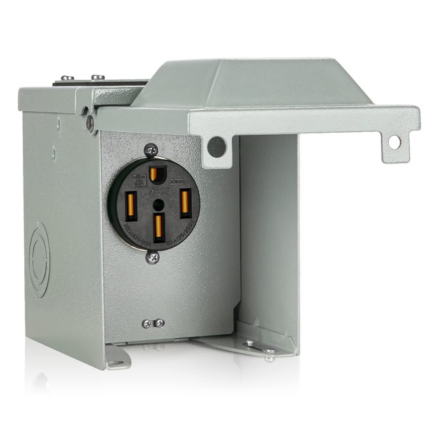 WELLUCK RV Power Outlet Box | 50A 125/250V, NEMA 14-50R Receptacle | Enclosed & Lockable | Weatherproof Plug for Travel Trailer, RV Camper, Generator Temporary Hookup