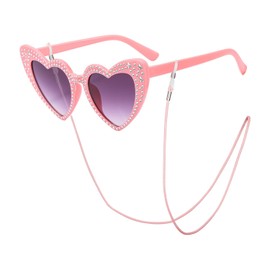EHDWXVZM 1 Piece Love Glasses, 1 Piece Glasses Chain, Party Sunglasses, Diamond Studded Heart Shaped Glasses, Creative Heart Shaped Sunglasses, Glitter Glasses, Party Photo Props, pink