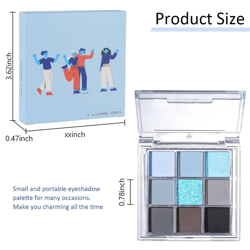 CAKAILA 9 Colors Blue Grey Highly Pigmented Colorful Eyeshadow Palette,Matte