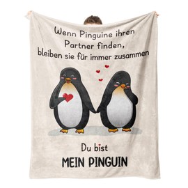 Juratar Jahrestag Geschenk für Ihn Sie, Ich Liebe Dich Geschenke für Frauen Männer, Personalisierte Pinguin Decke, Hochzeitstag, Geburtstagsgeschenk für Männer Frauen 62x52 Zoll