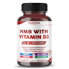 PEAKPURY HMB 3000 mg with Vitamin D3, Creatine, L-Carnitine & Beta-Alanine – All-in-One Daily Support for Strength & Active Wellness – 150 Capsules – Made in USA