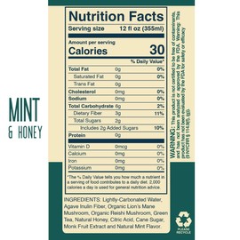 Noble Elixirs Mint & Honey Prebiotic Soda, All-Natural Nootropic Drink with USDA Organic Lion’s Mane & Reishi Adaptogens, Mental Clarity & Focus, Non-GMO, Gluten-Free, 12 FL. OZ., 12 Pack