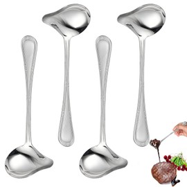 Set of 4 stainless steel sauce spoons, 20.5 cm, sauce ladle with pourer, silver ladle, drizzle spoon, soup spoon, sauce ladle, sugar spoon, sauce spoon for spoons, sauces and sauces