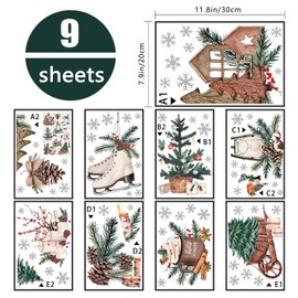 Yovkky 184 PCS Hello Winter Pine Cone Window Clings 9 Sheets, Christmas Tree Snowflakes Hot Cocoa Stickers Decals Decor, Snow Lamp Candle Ice Skates Holiday Home Kitchen Decorations
