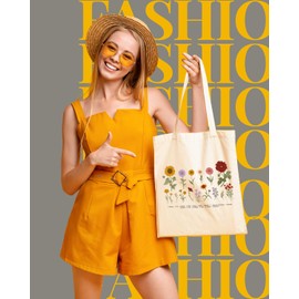 AUSVKAI Canvas Tote Bag Floral Aesthetic for Women, Cute Reusable Cloth Cotton Bags for Shopping college Beach Trendy Gifts