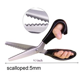 LORJE Pinking Shears for Fabric Ultra Sharp Comfort Grips Dressmaking Zig Zag Cut Scissors Sewing Scissors Serrated (Black Scalloped)