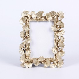 S.T.S.G Photo Frame, Flower, Ginkgo, Photo Stand, Frame, Interior, Decoration, Stylish, Picture Frame, Commemorative, Celebration (Rectangle, Gold)