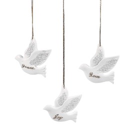 Peace, Love and Joy Dove Ornaments - Set of 12 - Christmas Tree and Home Decor