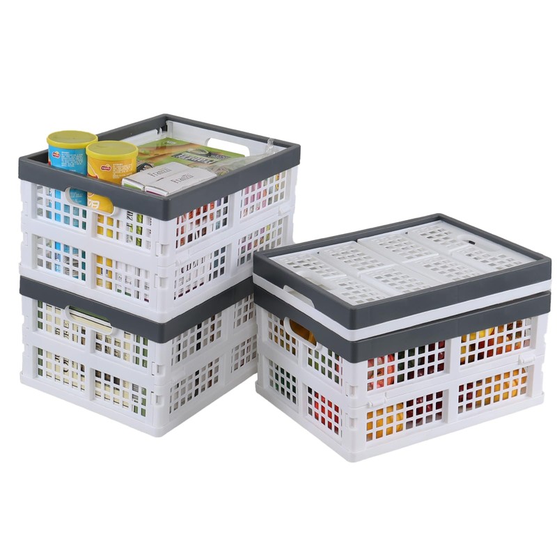 Esdiplot 4-Pack Plastic Collapsible Crates, 15 L Stackable Plastic Folding