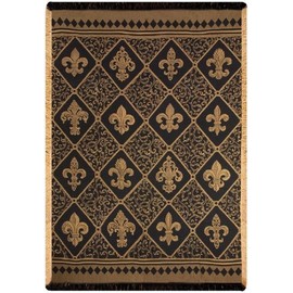 Manual Damask Throw, Fleur De Lis, Gold, 50 by 60-Inch
