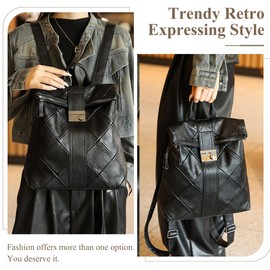 Mabecol Women's Backpack Leisure Handbag, Large Capacity Fashionable PU Leather Backpack for School Travel, Anti-Theft, Breathable, Lightweight and Multifunctional, black, M