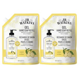 J.R. Watkins Gel Hand Soap Refill, Moisturizing Hand Wash, Formulated with Plant-Based Cleansers, Alcohol-Free, Cruelty-Free, Lemon, 34 Fl Oz, 2 Pack