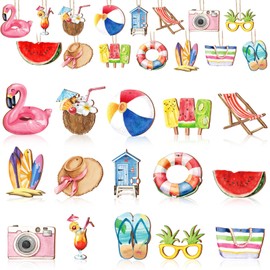Baumschmuck Sommer 15 Stück Sommerlicher Strand Holzanhänger Hawaiianische Holz Hängende Sommer Hängedeko Holz für Hawaii Sommerparty Tropische Dekorationen