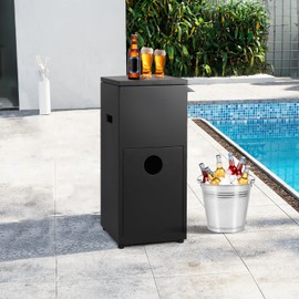 lovamsal Propane Tank Cover Table with Ice Bucket,Outdoor Storage Box with Handles for Propane Fire Pit, 35.5 Inch 3-in-1 Modern Hideaway Concrete Side Table for Outside Patio or Deck- Black&Square