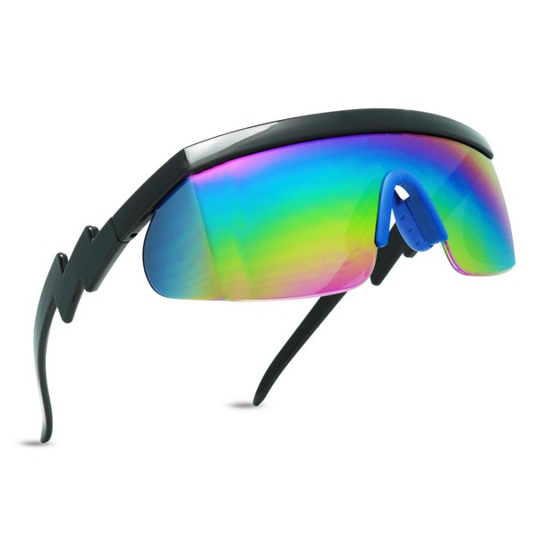 ShadyVEU Semi Rimless Neon Rainbow Mirrored Lens Sports Performance Sunglasses