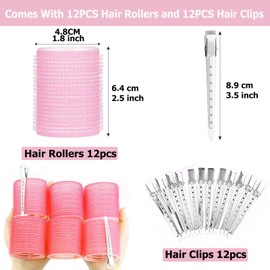 Hair Rollers Set 24 Pcs, Hair Curlers With 12 Pcs 48MM Self Grip Jumbo Hair Rollers & 12Pcs Duckbill Clip, Salon DIY Hairdressing Curlers Hair Curlers Rollers Tools for Long Medium Short Hair